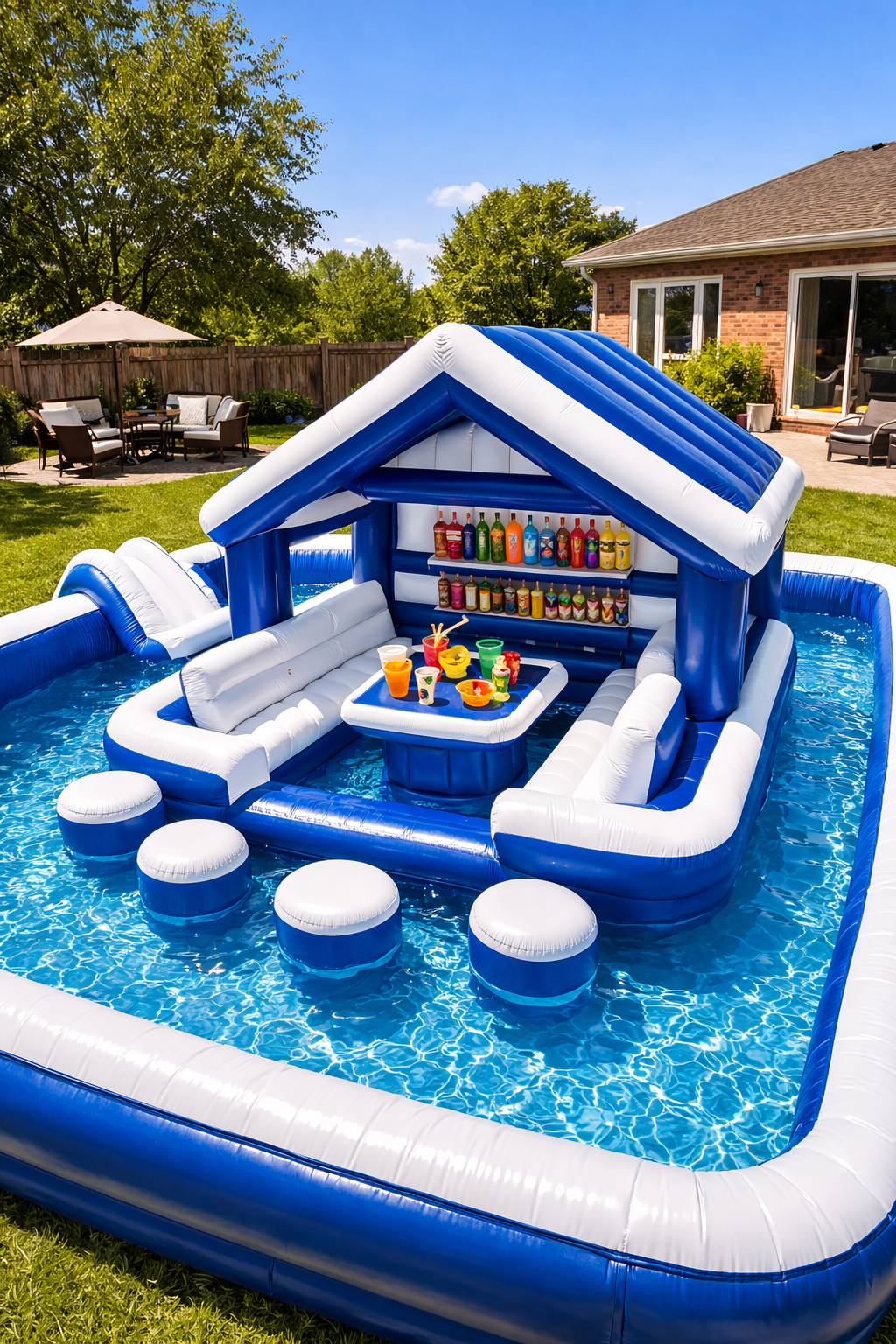 Inflatable Floating Pool Lounge – Backyard Pool Pavilion with Seating