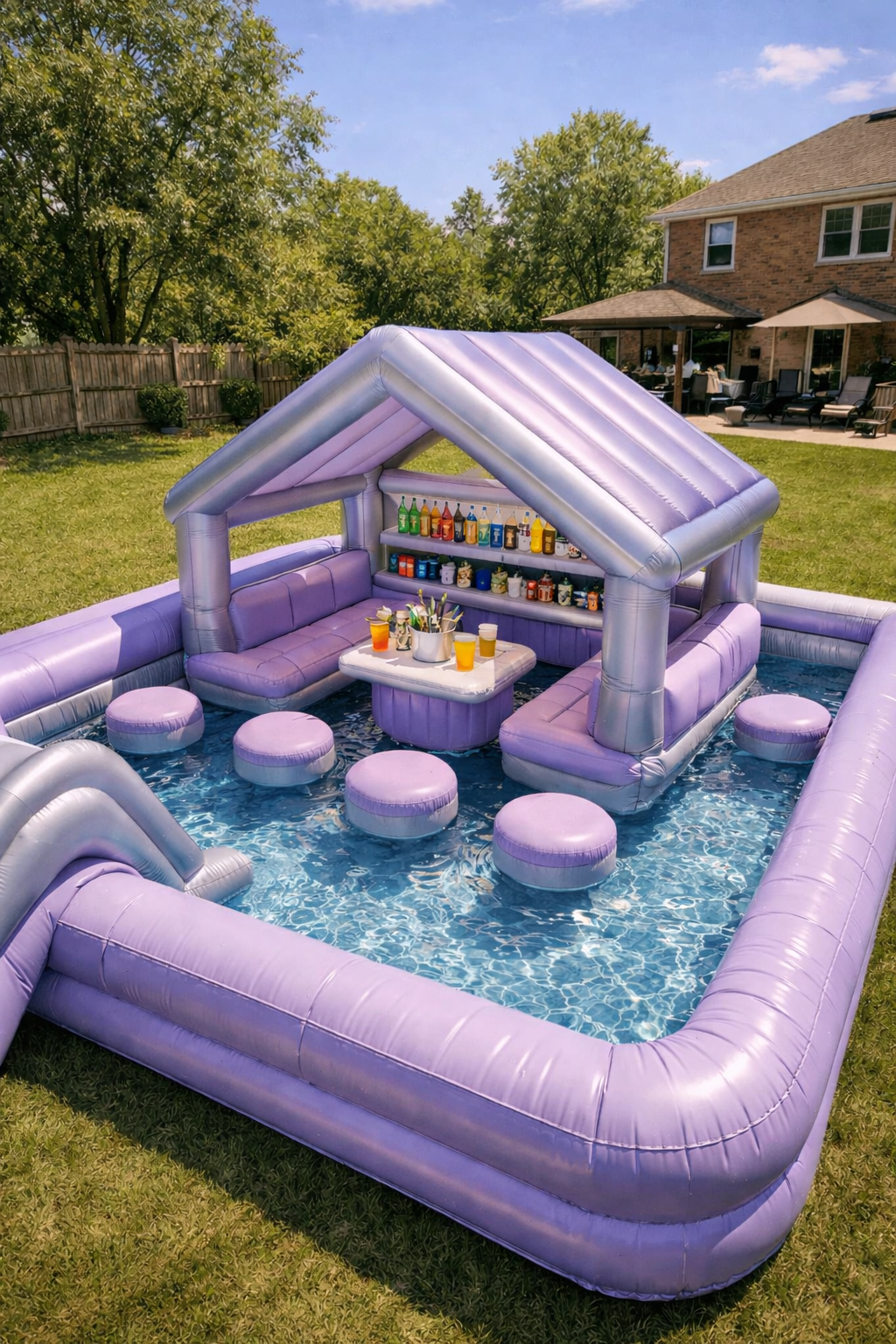 Inflatable Floating Pool Lounge – Backyard Pool Pavilion with Seating