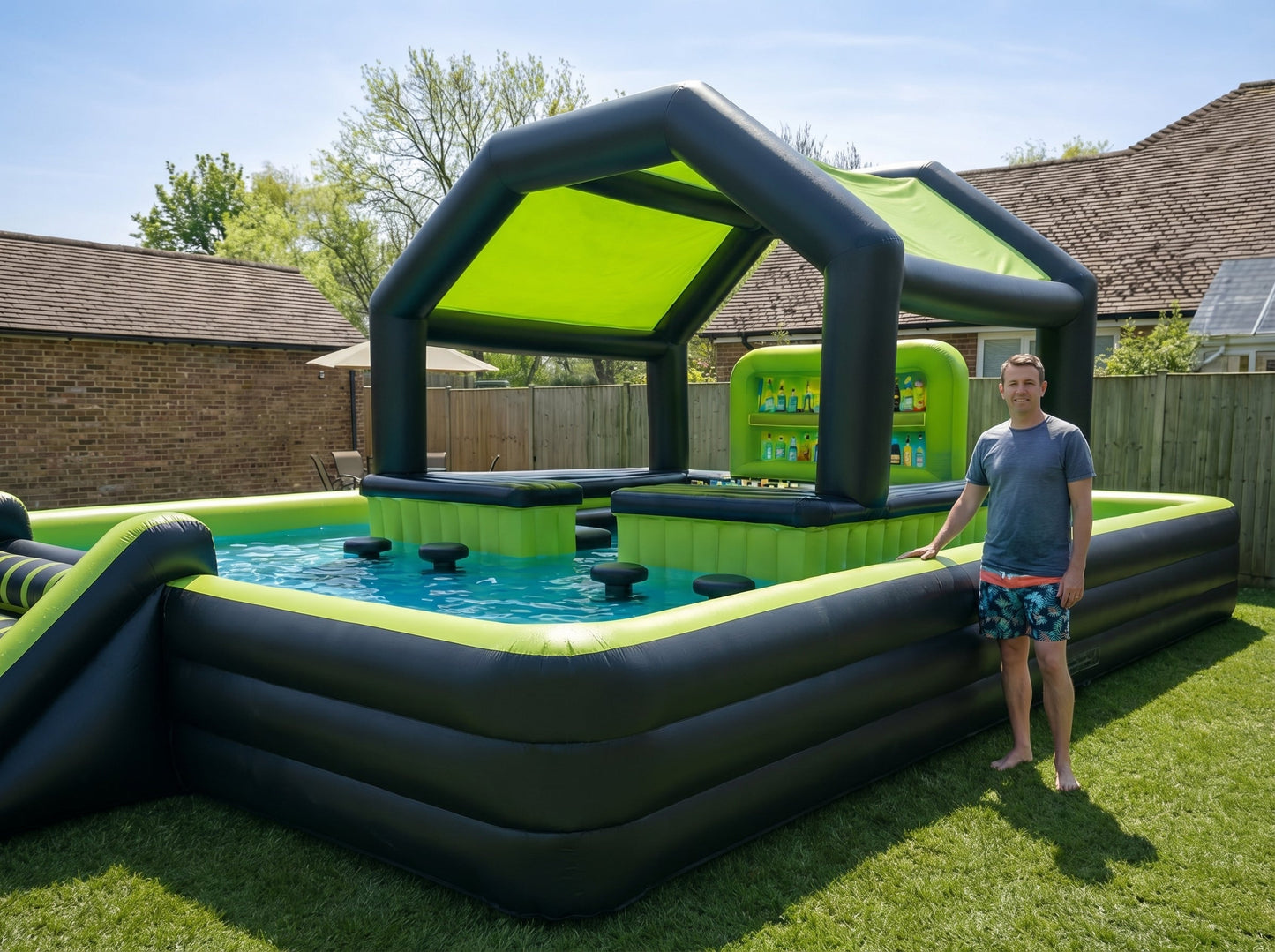 Inflatable Floating Pool Lounge – Backyard Pool Pavilion with Seating
